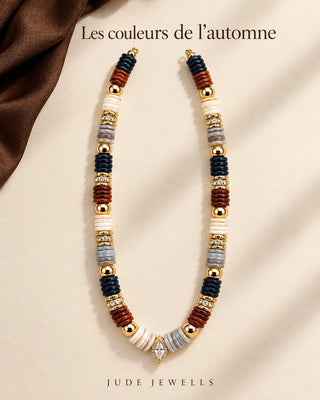 Collier BLUMA — Automne (Caramel, Ivoire & Marine) - Avec goutte