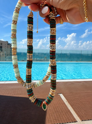 Collier BLUMA — Vert d'eau tricolore - Avec goutte