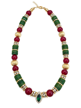 Collier BLUMA — Tricolore (Vert, Bordeaux & Or) - Avec goutte
