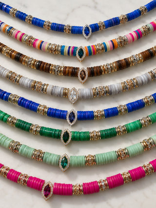 Collier BLUMA — Gamme de déclinaisons Avec goutte (Marron tigre & Vert menthe)