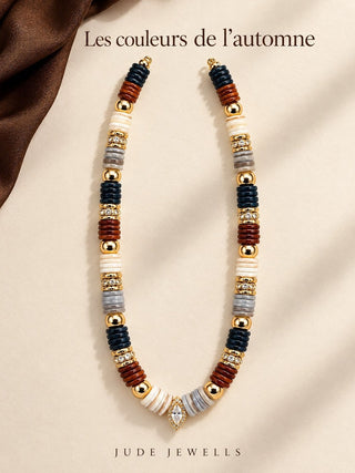 Collier BLUMA — Automne (Caramel, Ivoire & Marine) - Avec goutte
