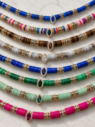 Collier BLUMA — Gamme de déclinaisons Avec goutte (Marron tigre & Vert menthe)